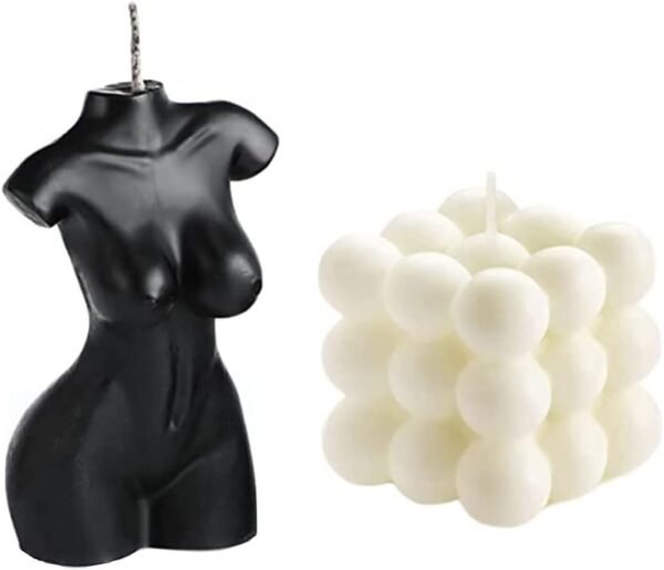 2 PCS Bubble Cube Candles and Female Body Shaped Candle,Handmade Soy Wax Scented Candle,Bedroom Bathroom Home Aesthetic Decor Candle (Black +White)