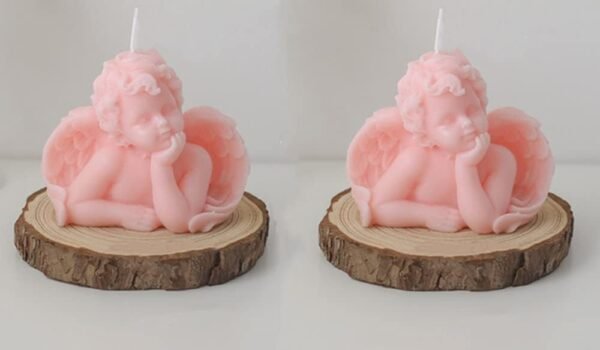 Angel 2 Pack Soy Scented Hand Carved Aesthetic Candles for Home Decor - Pink