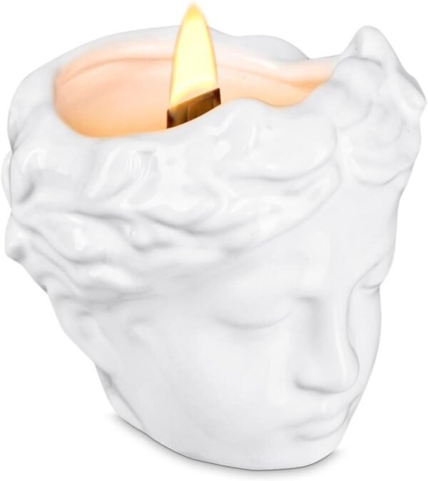 Wood Wick Candles That Crackle - Vintage  Candles - Dark Academia Decor - Soy Wax Ceramic Jar Sculpture, Aesthetic, Cute - Unique Decorative Candle Gift - Lavender Scent - 60 Hour Burn