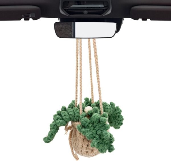 2 PCS Crochet Car Air Freshener, 12ml Empty Car Diffuser Bottle with Crochet Hanging Plant Basket, Hanging Fragrance Oil Diffuser for Car Interior Decor, Car Accessories