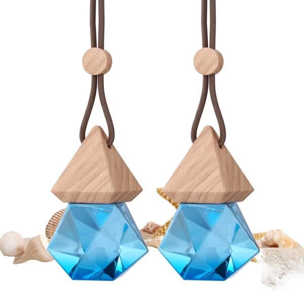 Car Air Freshener Hanging, 2 Pcs Blue Ocean Scent Drift Car Air Freshener, Wooden Fragrance Expanding Bottle Cap, 10ml Per Bottle, Used for Car Decoration and Fresh Air (Ocean)