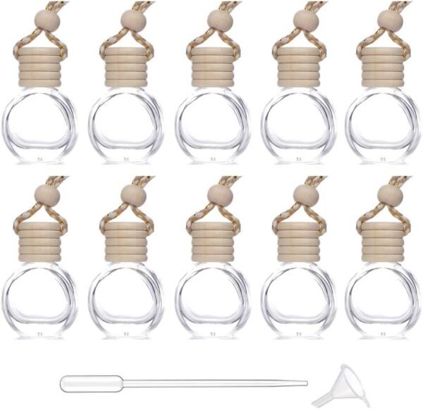 Car Aromatherapy Essential Oil Diffuser Bottle,10 Pack Car Air Freshener Bottle Empty Hanging Perfume Bottle Fragrance Decor Accessories Auto Window Ornament (round)