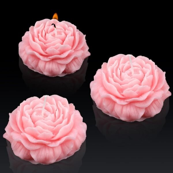 3 Pcs Flower Shape Trendy Candles Floral Shaped Aesthetic Candle Soy Wax Handmade Minimalism Decorative for Home Spa Yoga Decor Wedding Party Art Gift(Pink)