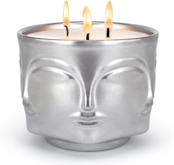 Strong  Black Berry 3 Wick Silver Large Candle, 20oz, Ceramic, Outdoor Scented Candles, 100% Soy, for Home Scented, Yoga, Meditation, Patio, Table Decor, Beautiful Candle Jars