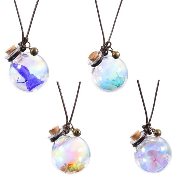 4 Pack 10ml Car Perfume Pendant Hanging Bottle With Flower,Empty Colorful Glass Car Air Freshener Diffuser Essential Oil Perfume Vials Diffuser Ornament With Cork & Hanging String-FREE Funnel,Dropper
