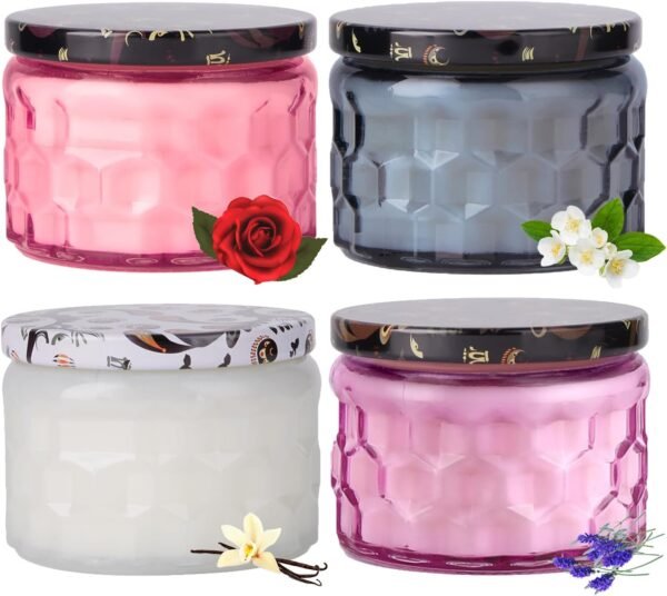 Rose/Vanilla/Jasmine/Lavender Candles, 4 Pack Candles for Home Scented, Natural Soy Wax Luxury Candles Set, Bridesmaid Proposal Pink Gifts for Women, Ideal for Birthday, Mother's Day 16.8oz