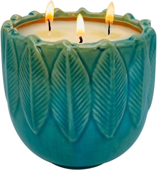 Citronella Candle Outdoor, 20oz 3-Wick Large Exquisite Ceramic Citronella Candle, Natural Essential Oils & Soy Wax Scented Candle, Indoor Outdoor Ambiance Enhancing Centerpiece Candles