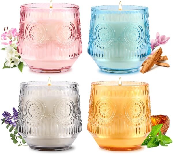 4 Pack Scented Candles for Home | Mother's Day Gifts Candle Set Gift, Soy Candles for Home Scented, Candle Gifts for Women | Jasmine Lily,Lavender Eucalyptus,Sandalwood,Patchouli