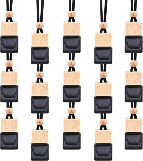 15 Pcs Hanging Car Air Freshener Bottle Empty Car Essential Oil Diffuser Bottles Pendant Black Glass Perfume Bottles Aromatherapy Fragrance Bottle Auto Ornaments Decor