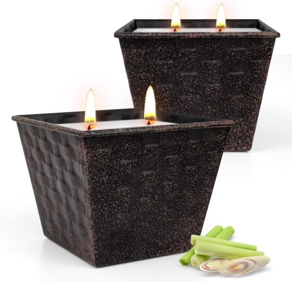 Citronella Candles Outdoor – 2 Pack, 12oz Each, Large Double-Wick Soy Wax Candles, 100-Hour Burn Time, for Patio, Camping, Backyard, Emergency & Survival