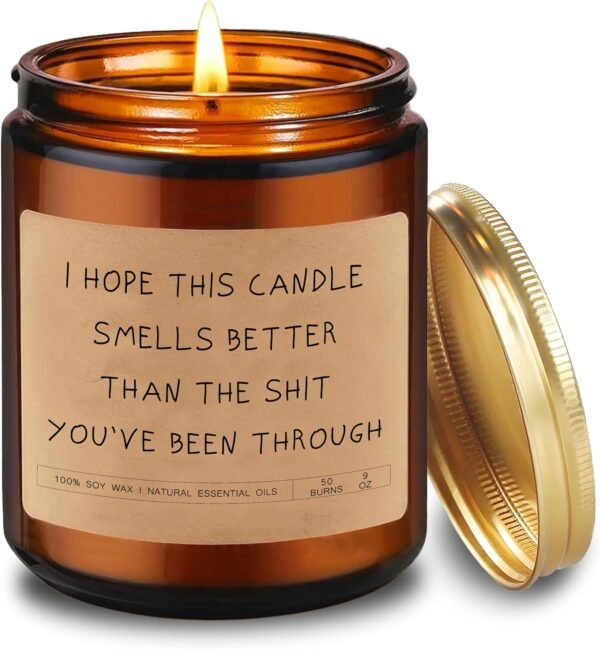 Funny Inspirational Soy Wax Candle, Natural Essential Oils, 50 Hour Burn Time, Amber Glass Jar