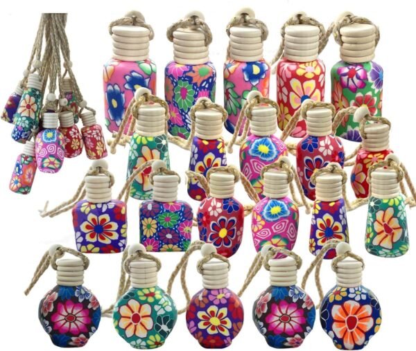 20Pcs 15ml Glass Car Diffuser Bottles Empty Bulk,Hanging Car Diffusers for Essential Oils,Refillable Car Air Freshener for Fragrance Perfume Aromatherapy with Flowers Women Home Decor,Color Random