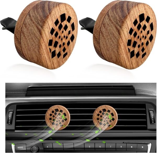 2 PCS Wood Car Essential Oil Diffuser, Wooden Aromatherapy Essential Oils Diffuser with Vent Clip, Wood Vent Clip Air Freshener for Vehicle Office Home Bedroom (Memory Fragments)