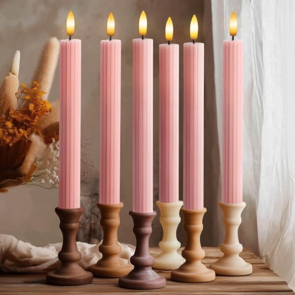 6-pack of 10-inch LED flameless ribbed cone candles | Remote control + 24-hour memory timer | Adjustable brightness | Suitable for weddings/Christmas/Hwatu (grey rose)