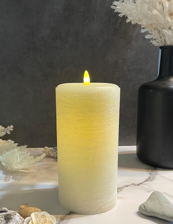 Real wax column candle with simulated flickering flame | 3.5 x 7 inches | Linen white | Simulated gloss series