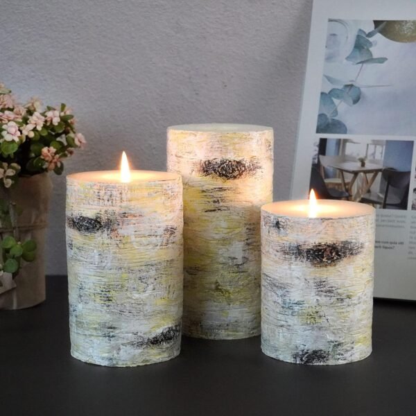 Handmade Unscented Pillar Candle Set | 4/5/6 Inch | Approx. 300 Hours Burning Time | Rustic Wedding/Table/Festival Decoration (Birch Grain)